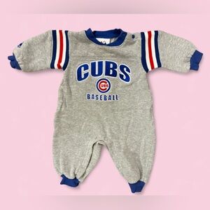 Baby Cubs Romper 6-9M | Majestic MLB Sweatshirt One Piece | Grey Baseball